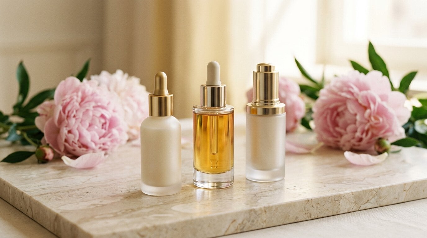 GLP-1 skincare serum bottles for Ozempic face on marble