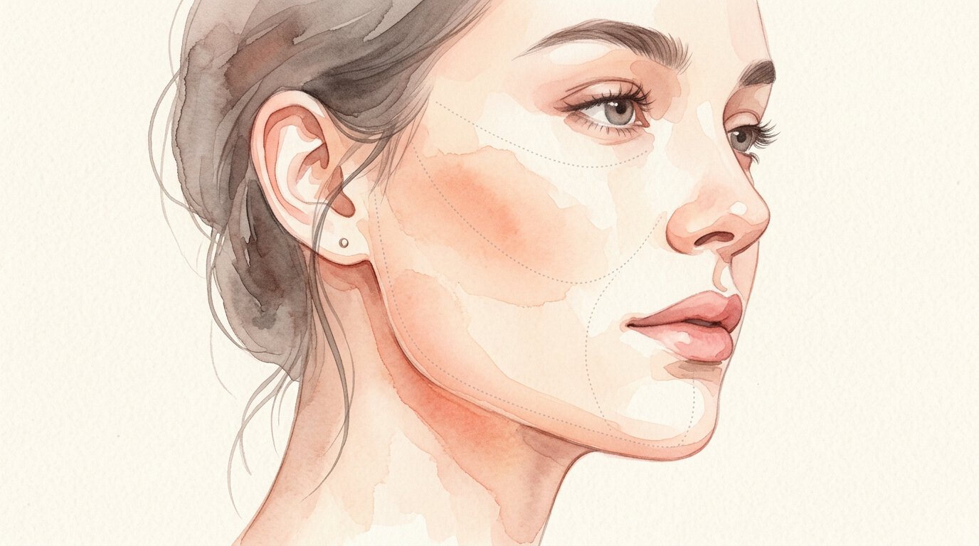 Watercolor illustration of cheek and jawline acne zones