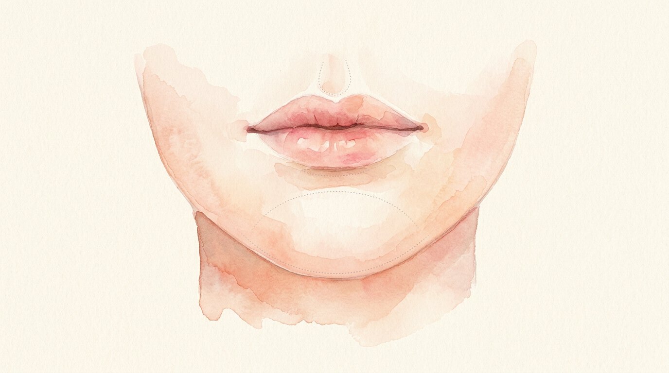 Watercolor illustration of chin and mouth acne zones