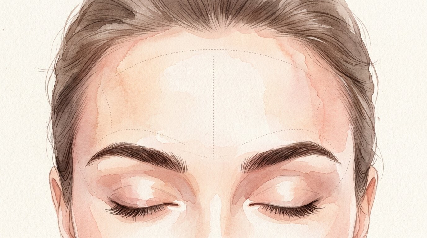 Watercolor illustration of forehead zone for acne face mapping