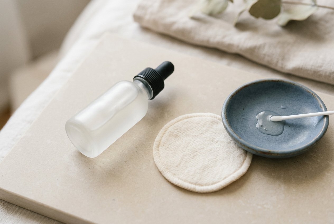 Gentle exfoliating acid serum and cotton pad for use after microneedling