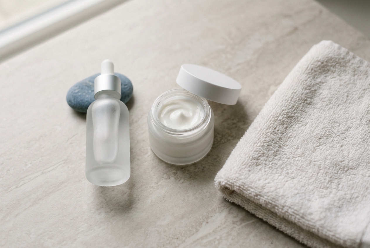 Hyaluronic acid serum and moisturizer for hydrating skin after microneedling