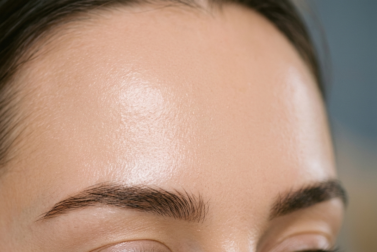 Smooth, wrinkle-free forehead after combining botox and microneedling