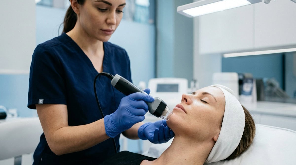 RF microneedling treatment on the jawline