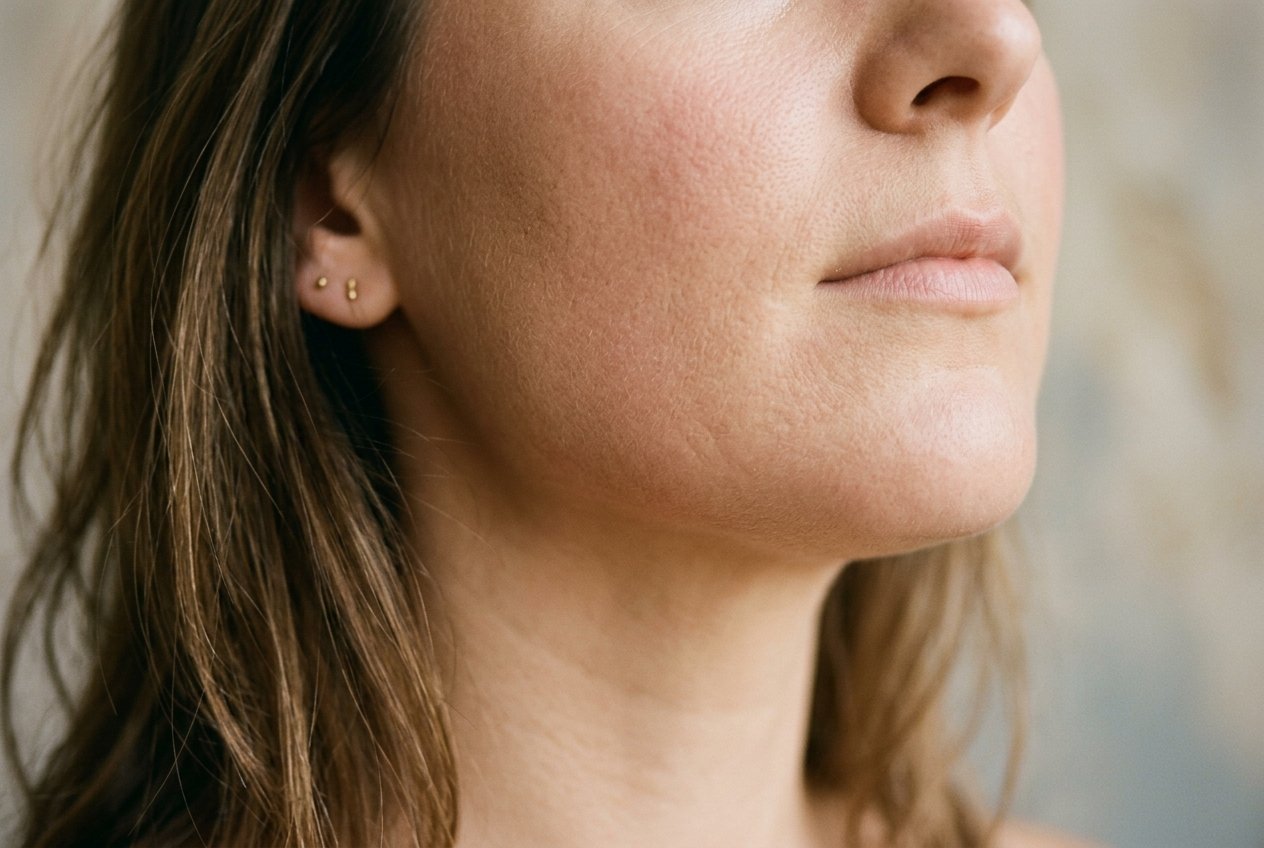 Mild normal redness on the cheek in the days after microneedling